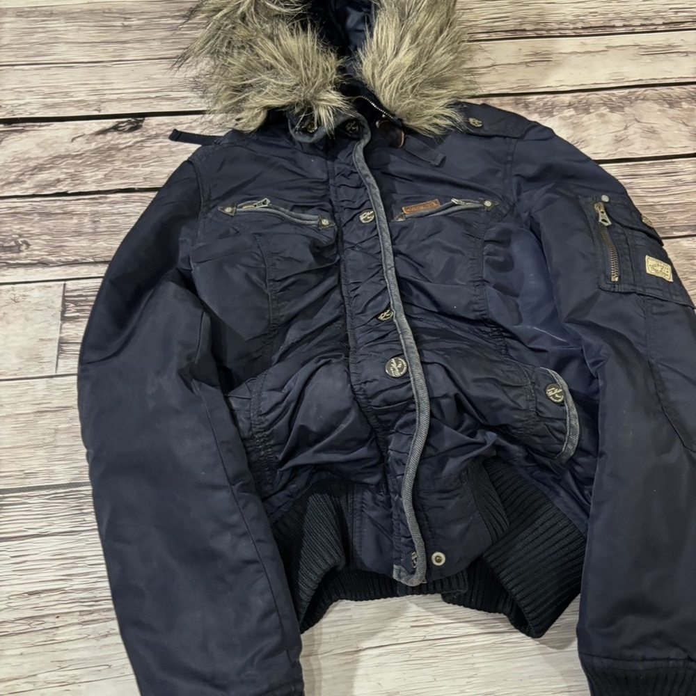 Navy Jacket with Faux Fur Hood